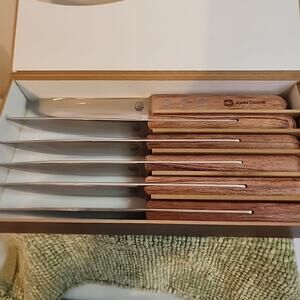 John Deere Steak Knife Gift Set Wood Handles Niagra Cutlery Wooden Box 6 Knives